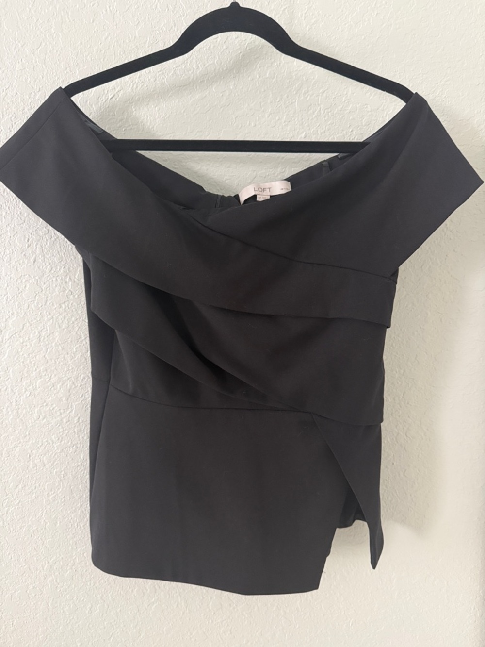 LOFT Black Off-Shoulder Draped Blouse